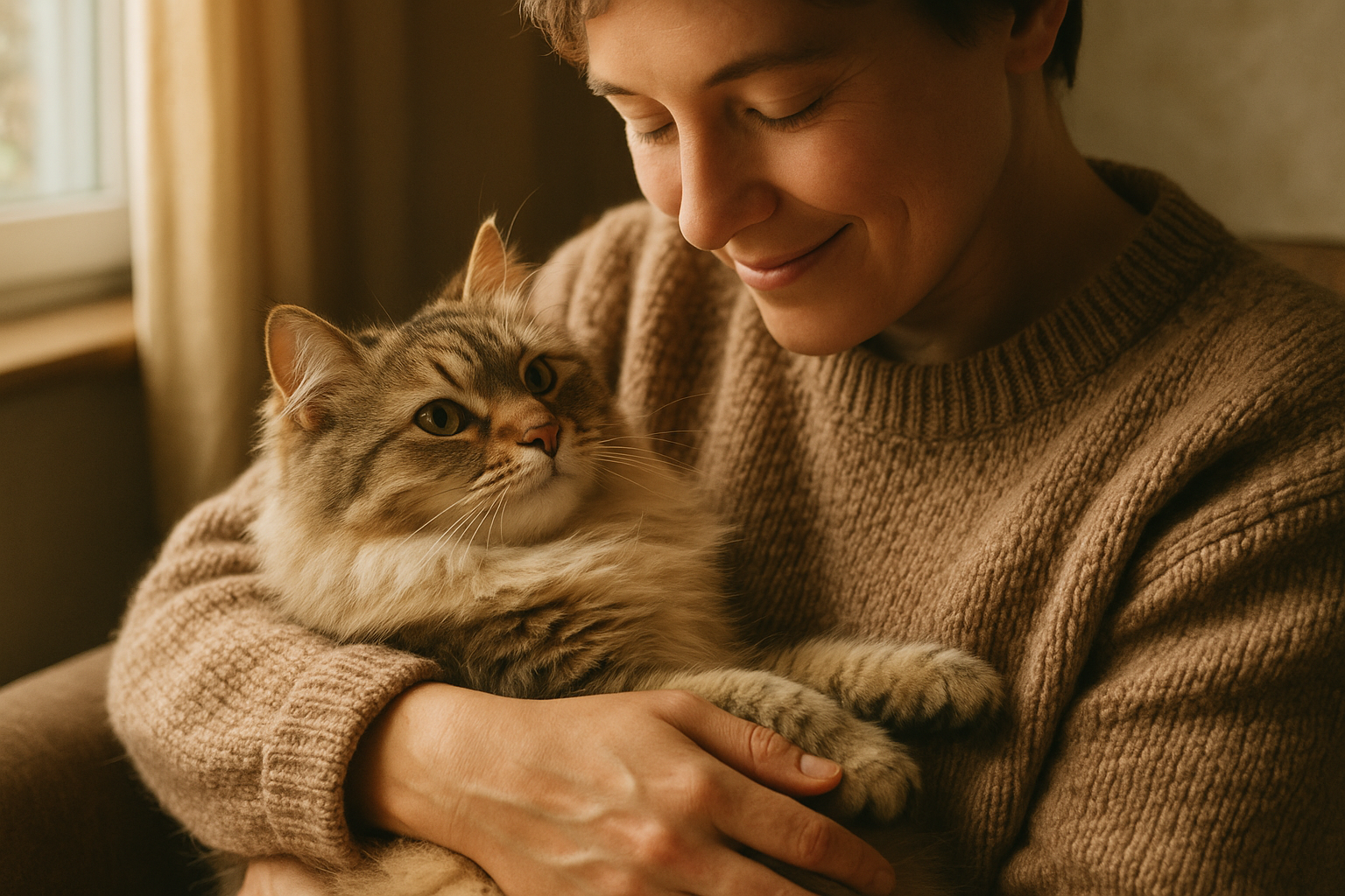a person holding a cat