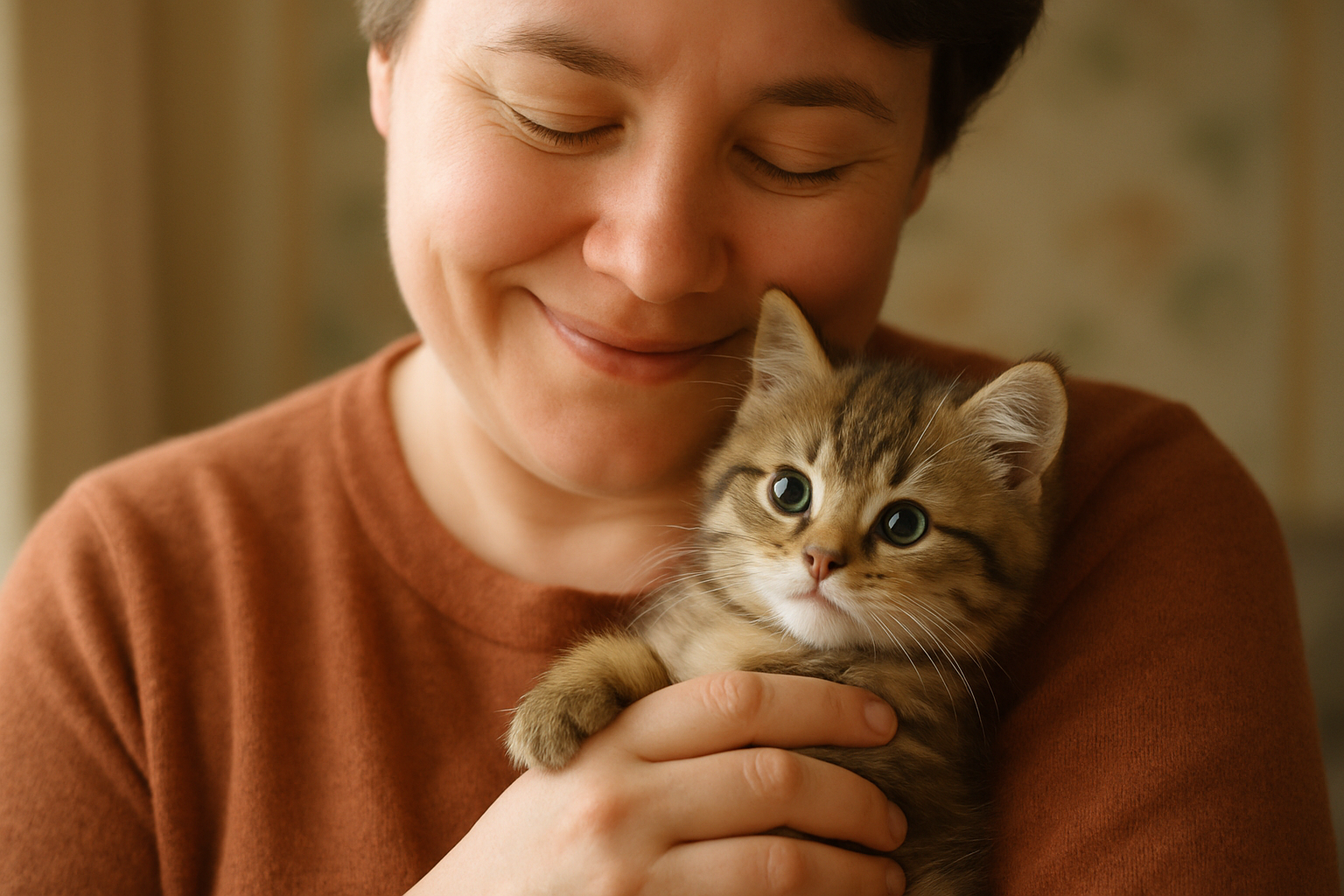 a person holding kitten