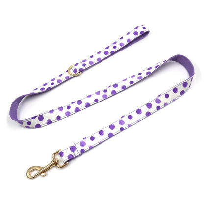 Wind Purple Polka Dot Dog Collar Leash Bow Set